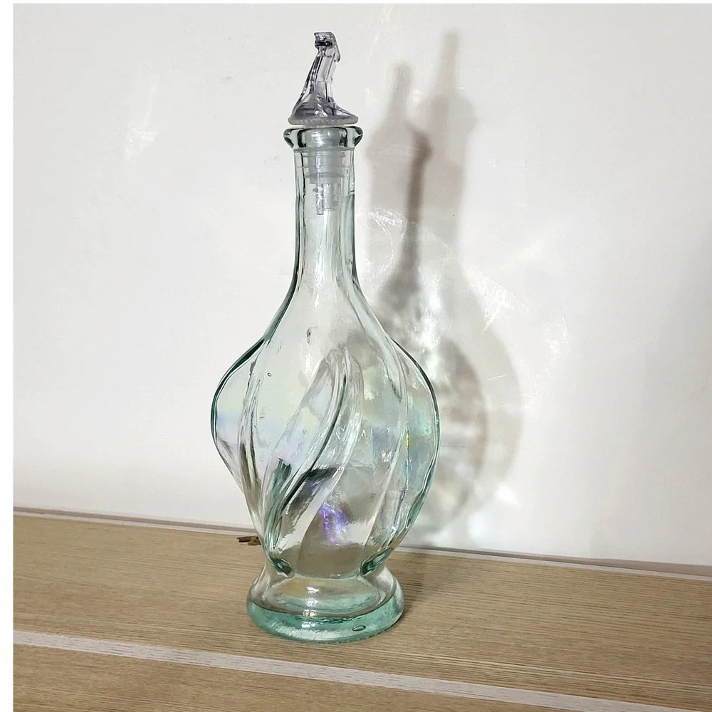 Vintage Italian Iridescent Twisted Swirl Glass Decanter Made in Italy 12in